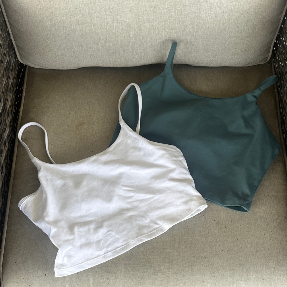 HALARA White and Teal Cropped Cami Tank Tops - 2-Pack